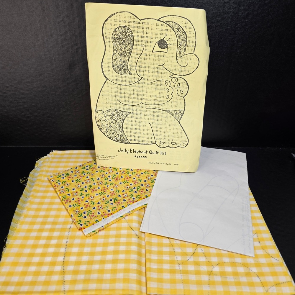 Creature Comforts Jelly Elephant Quilt Kit Nursery Yellow‎ Gingham Vintage 1978